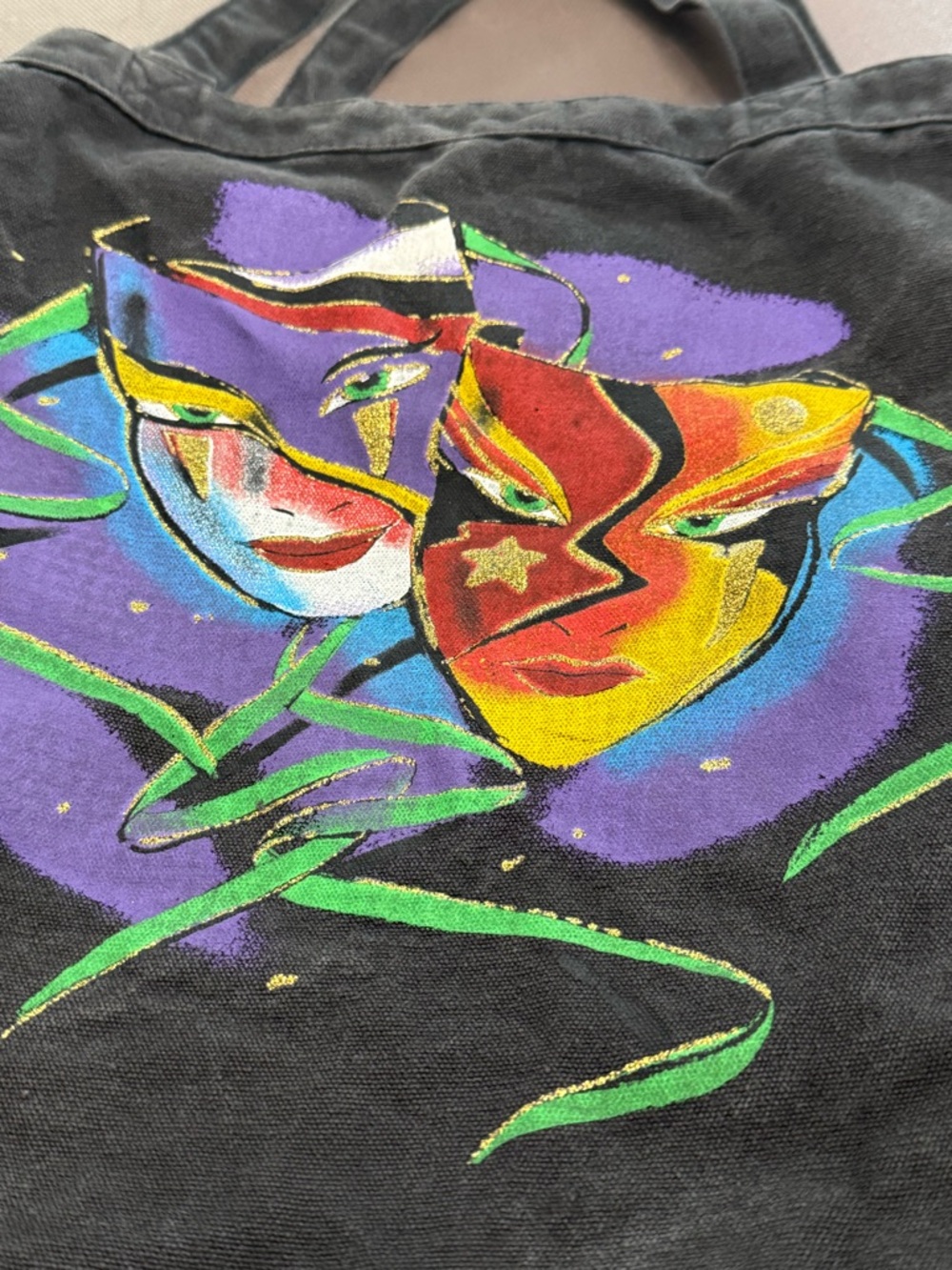 VTG Artsy Tote Bag from 90s Masquerade Theater Glitter Boho College Hippie - Picture 2 of 6